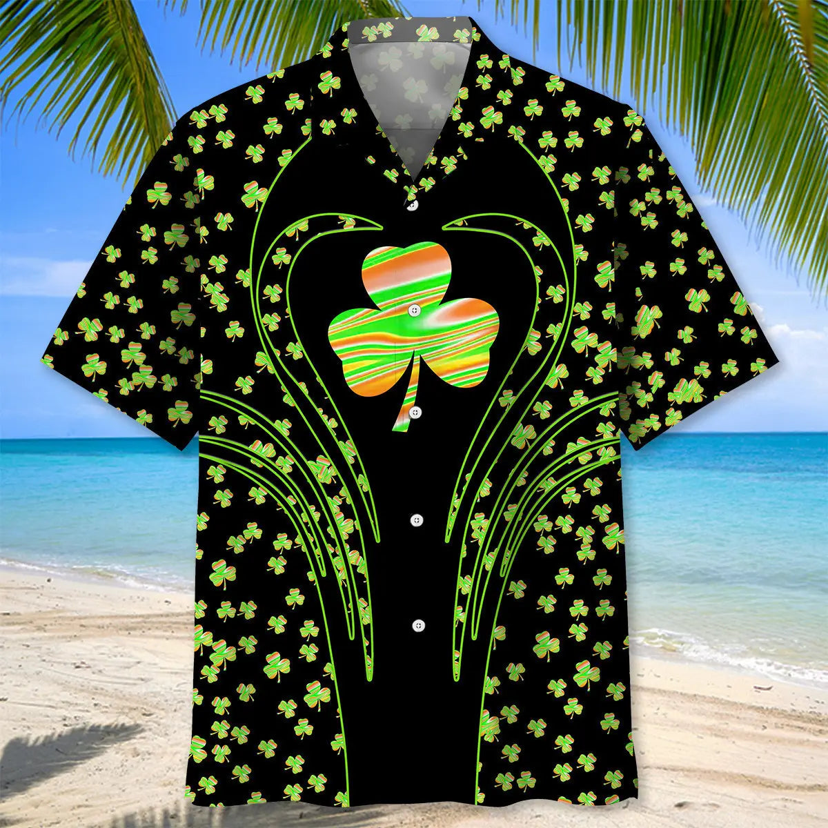 Shamrock Irish Saint Patrick's Day Hawaiian Shirt For Tropical Holidays, Outdoor Gatherings, And Everyday Comfort