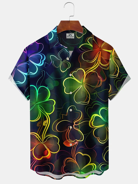 Neon Shamrock Gradient Patrick's Hawaiian Shirt For Island Vacations, Resort Wear, And Relaxed Seasonal Style