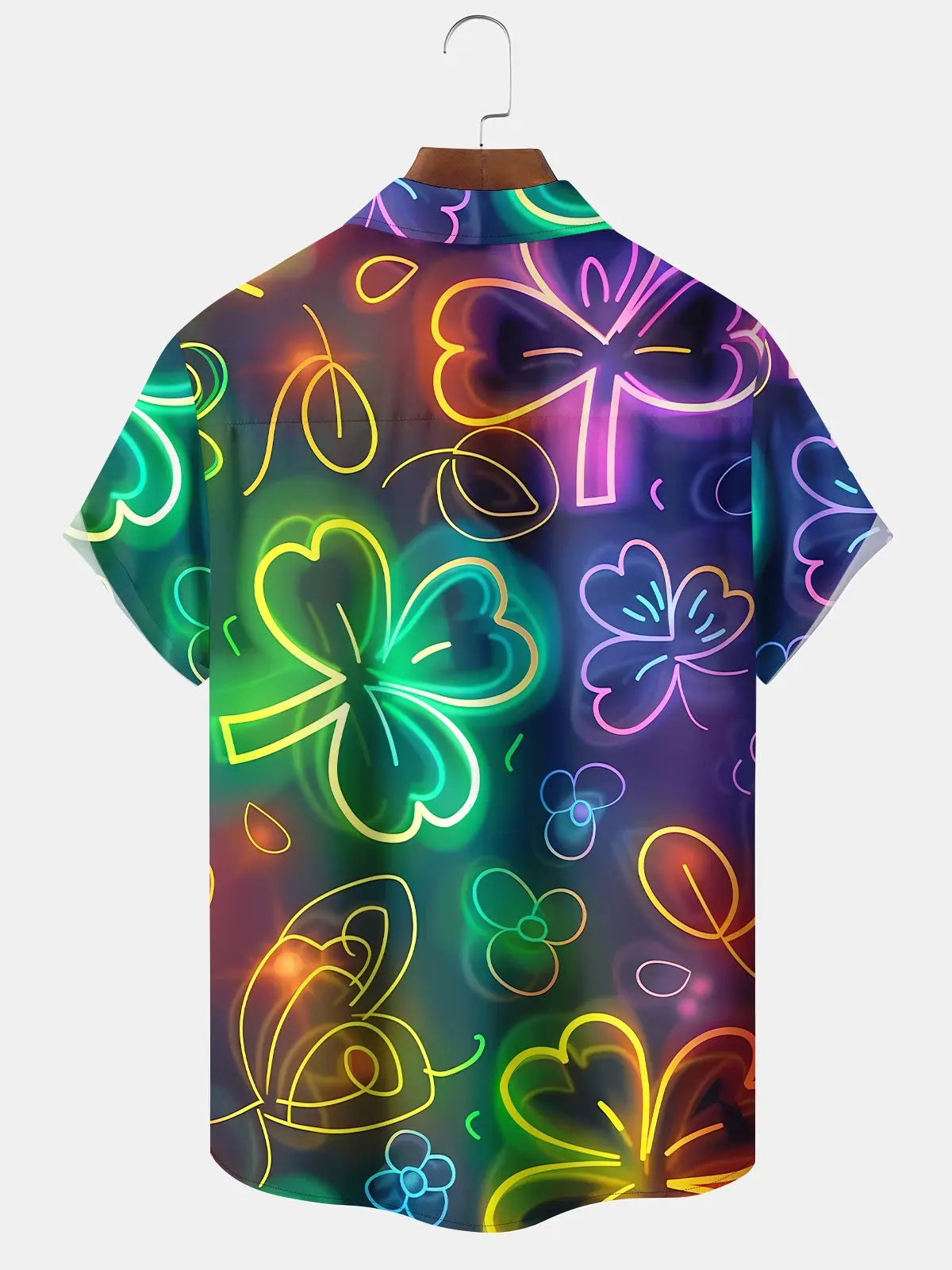 Shamrock St. Patrick Gradient Neon 3D Hawaiian Shirt