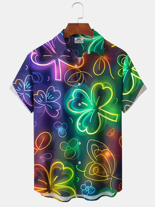 Neon Shamrock Patrick Gradient Hawaiian Shirt For Island Vacations, Resort Wear, And Relaxed Seasonal Style