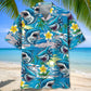 Island Shark Aloha Hawaiian Shirt For Summer Vacation, Beach Travel, And Casual Wear