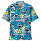 Island Shark Aloha Hawaiian Shirt For Summer Vacation, Beach Travel, And Casual Wear