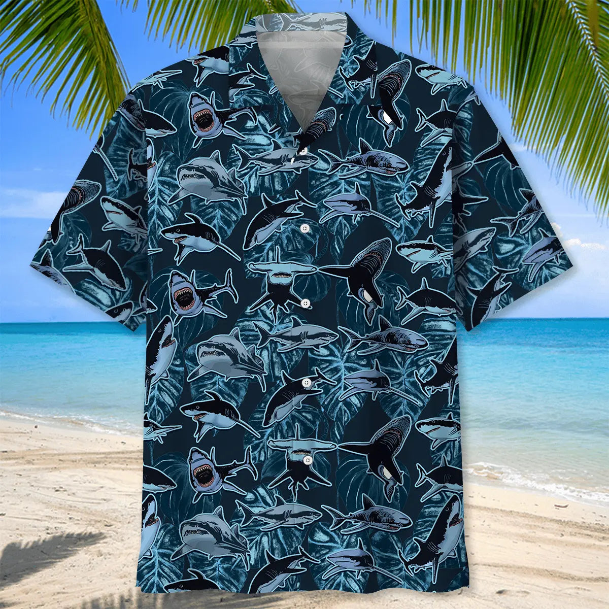 Shark Camouflage Hawaiian Shirt For Summer Vacation, Beach Travel, And Casual Wear