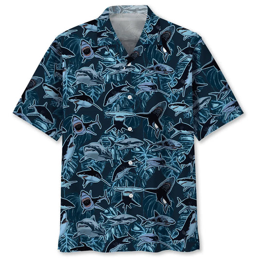 Shark Camouflage Hawaiian Shirt For Summer Vacation, Beach Travel, And Casual Wear