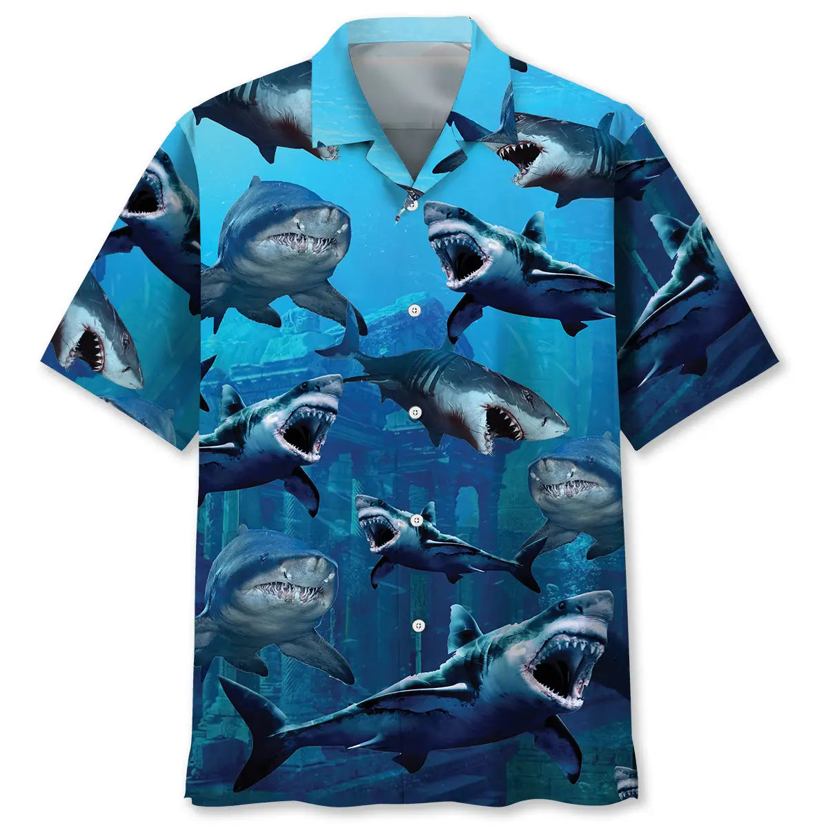 Shark Deep Sea Hawaiian Shirt For Coastal Getaways, Outdoor Gatherings, And Thoughtful Gift Giving