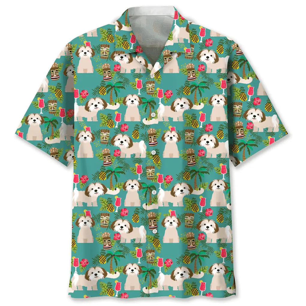 Shih Tzu Beach Hawaiian Shirt For Summer Vacation, Beach Travel, And Casual Wear