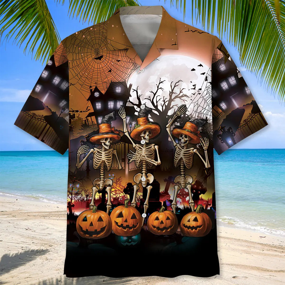 Halloween Skeleton Dancing Hawaiian Shirt For Tropical Holidays, Outdoor Gatherings, And Everyday Comfort