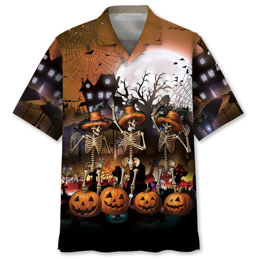 Halloween Skeleton Dancing Hawaiian Shirt For Tropical Holidays, Outdoor Gatherings, And Everyday Comfort