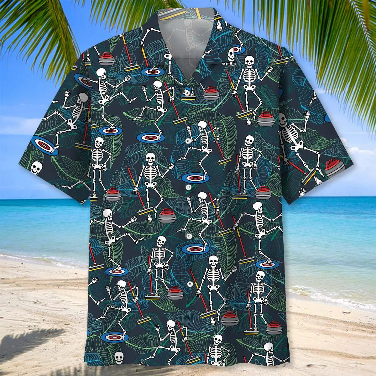 Skeleton Play Curling Hawaiian Shirt For Tropical Holidays, Outdoor Gatherings, And Everyday Comfort
