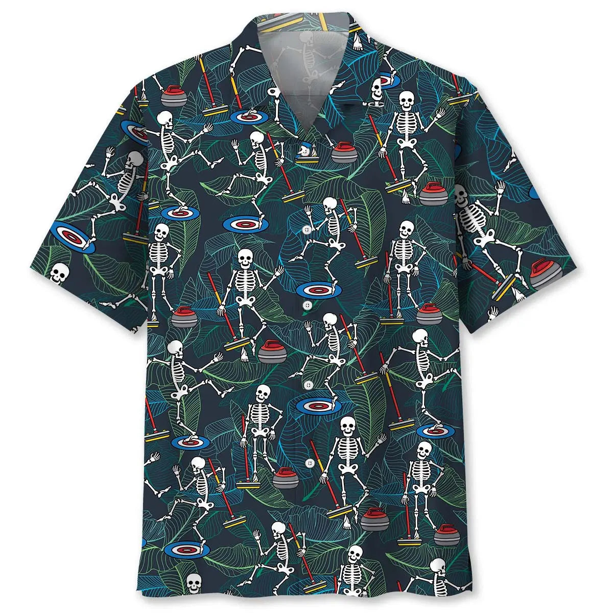 Skeleton Play Curling Hawaiian Shirt For Tropical Holidays, Outdoor Gatherings, And Everyday Comfort