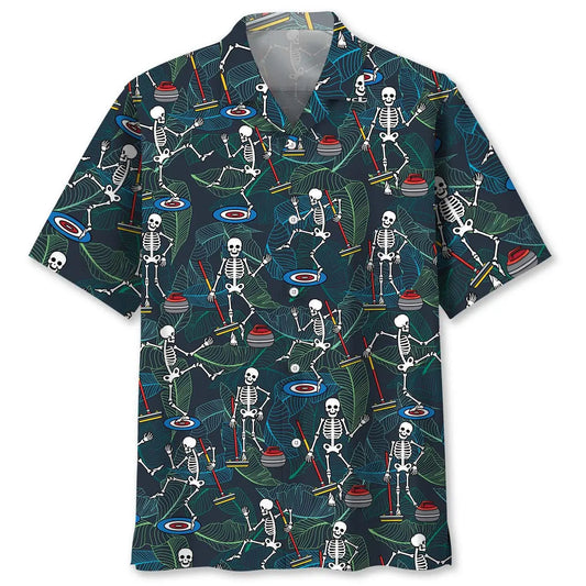 Skeleton Play Curling Hawaiian Shirt For Tropical Holidays, Outdoor Gatherings, And Everyday Comfort