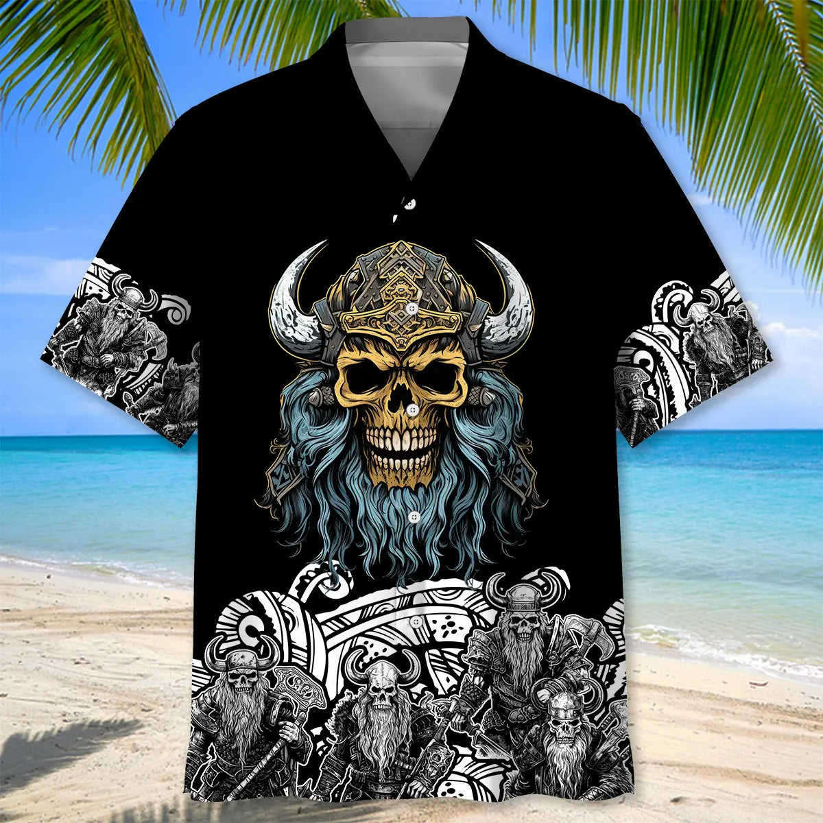Skeleton Viking Warrior Hawaiian Shirt For Resort Trips, Coastal Parties, And Warm Weather Style