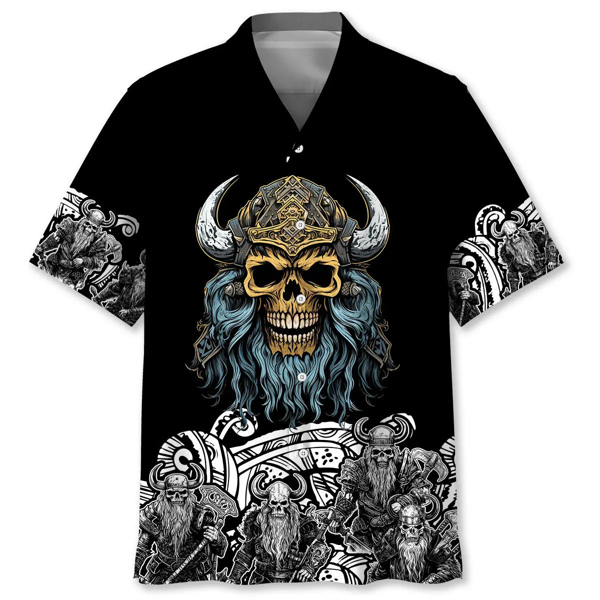 Skeleton Viking Warrior Hawaiian Shirt For Resort Trips, Coastal Parties, And Warm Weather Style