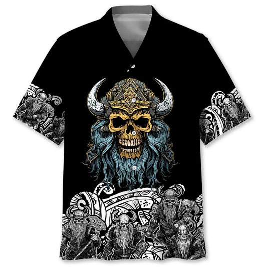 Skeleton Viking Warrior Hawaiian Shirt For Resort Trips, Coastal Parties, And Warm Weather Style