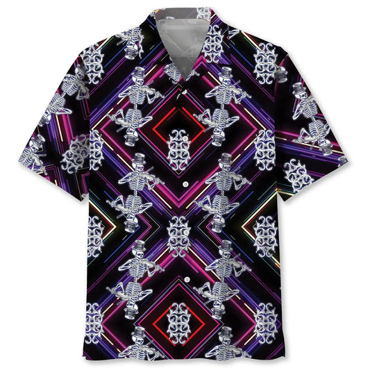 Skeleton Violin Hawaiian Shirt For Summer Vacation, Beach Travel, And Casual Wear