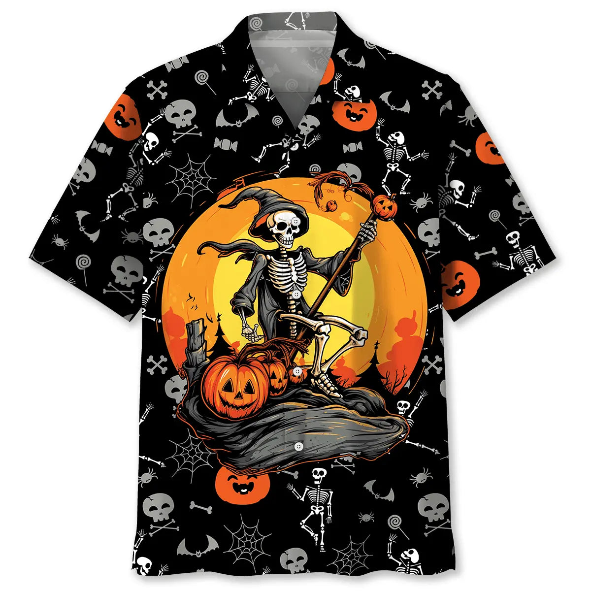 Halloween Skeleton Witch Hawaiian Shirt For Tropical Holidays, Outdoor Gatherings, And Everyday Comfort