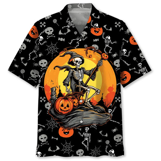 Halloween Skeleton Witch Hawaiian Shirt For Tropical Holidays, Outdoor Gatherings, And Everyday Comfort
