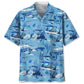 Skiing Blue Hawaiian Shirt For Summer Vacation, Beach Travel, And Casual Wear