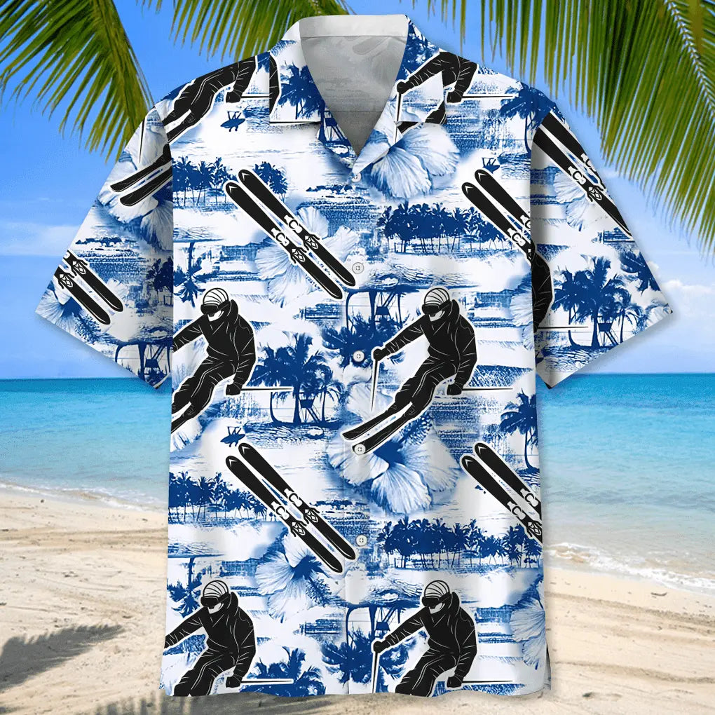 Skiing Blue Nature Hawaiian Shirt For Beach Days, Summer Outings, And Thoughtful Gift Giving