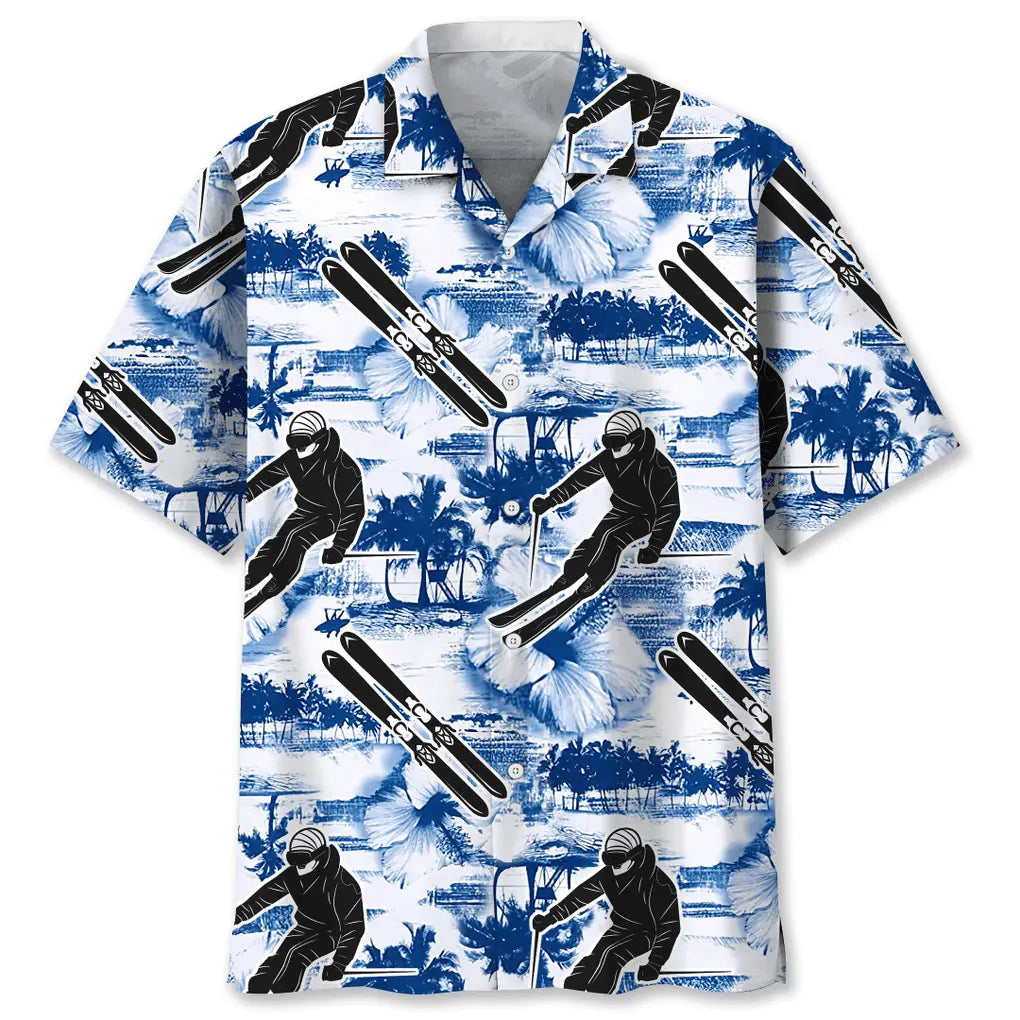 Skiing Blue Nature Hawaiian Shirt For Beach Days, Summer Outings, And Thoughtful Gift Giving