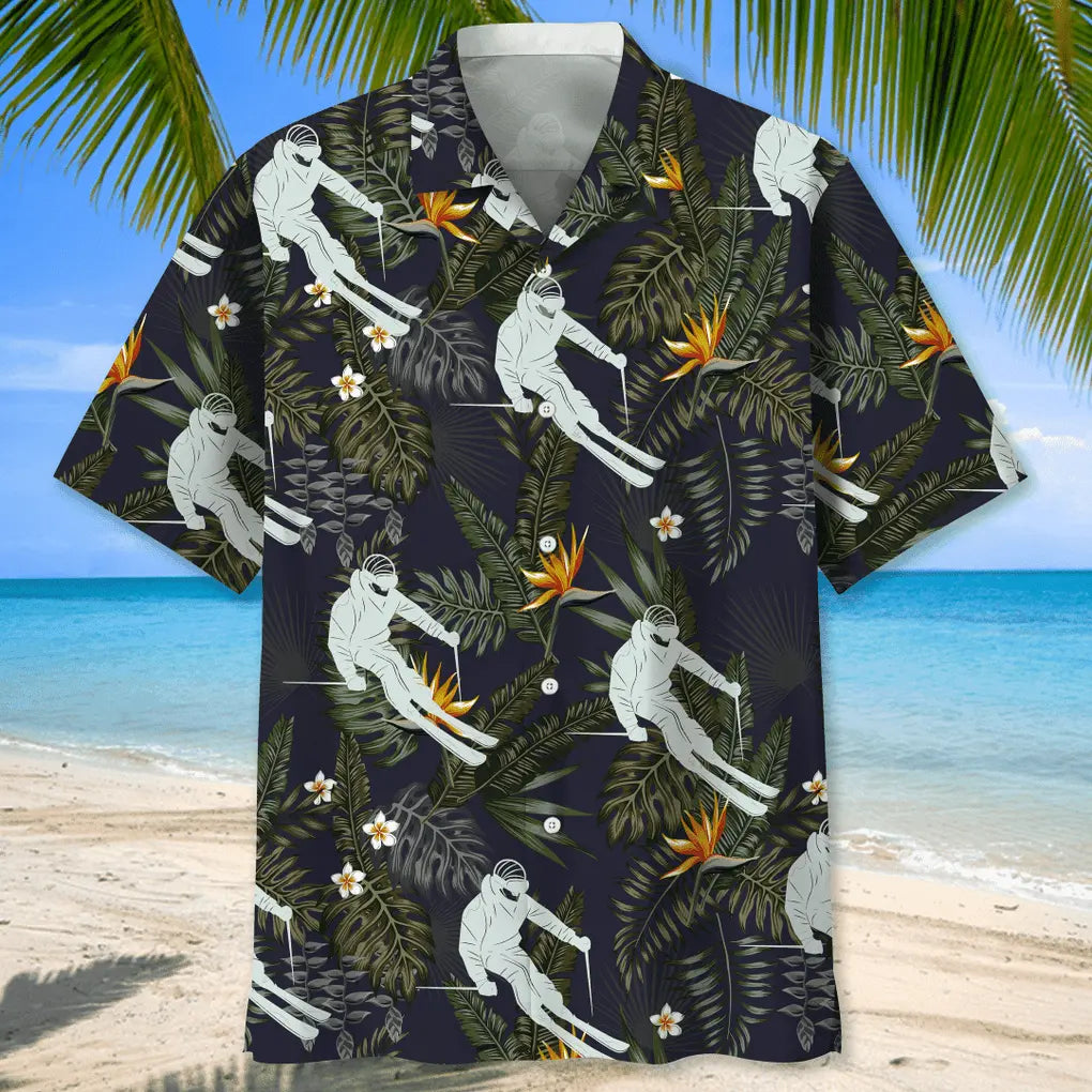 Skiing Nature Hawaiian Shirt For Summer Vacation, Beach Travel, And Casual Wear