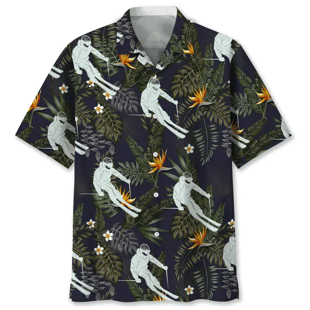 Skiing Nature Hawaiian Shirt For Summer Vacation, Beach Travel, And Casual Wear