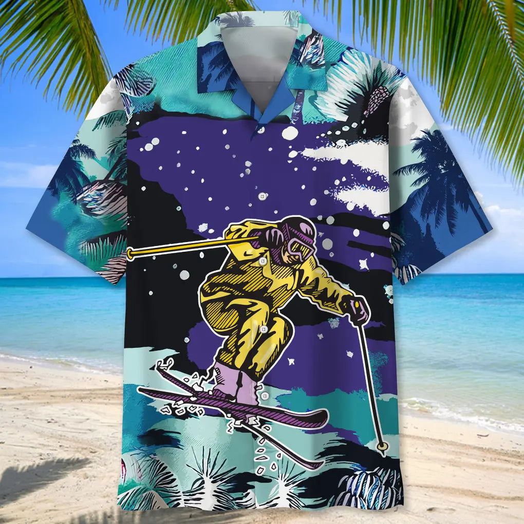 Skiing Snow Landscape Hawaiian Shirt For Tropical Holidays, Outdoor Gatherings, And Everyday Comfort