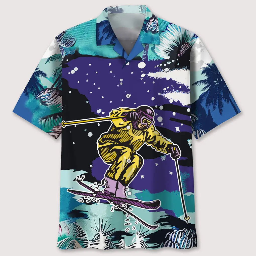 Skiing Snow Landscape Hawaiian Shirt For Tropical Holidays, Outdoor Gatherings, And Everyday Comfort