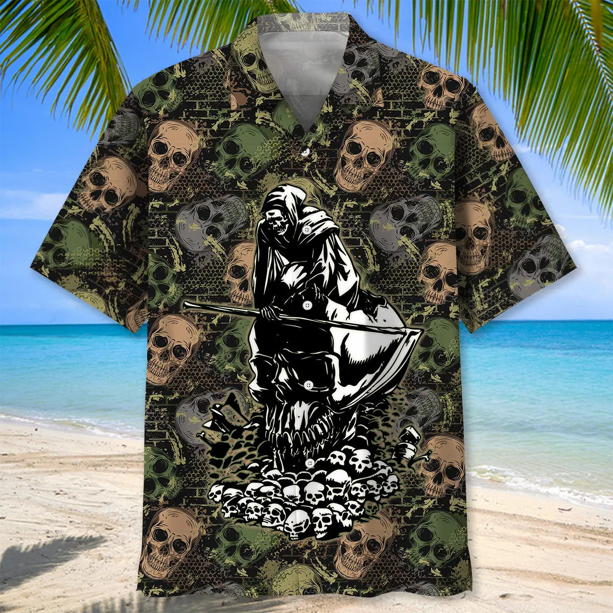 Skull Camouflage Hawaiian Shirt For Mythic Art Lovers, Coastal Outings, And Thoughtful Gift Giving