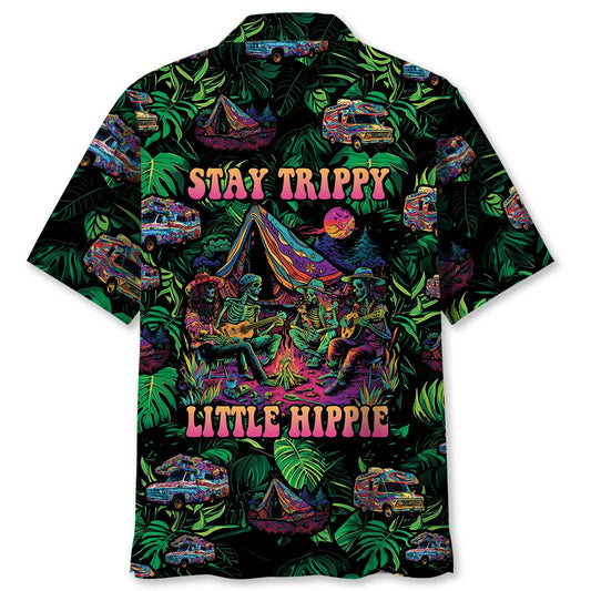 Skull Camping Stay Trippy Hippie Hawaiian Shirt For Summer Vacation, Beach Travel, And Casual Wear