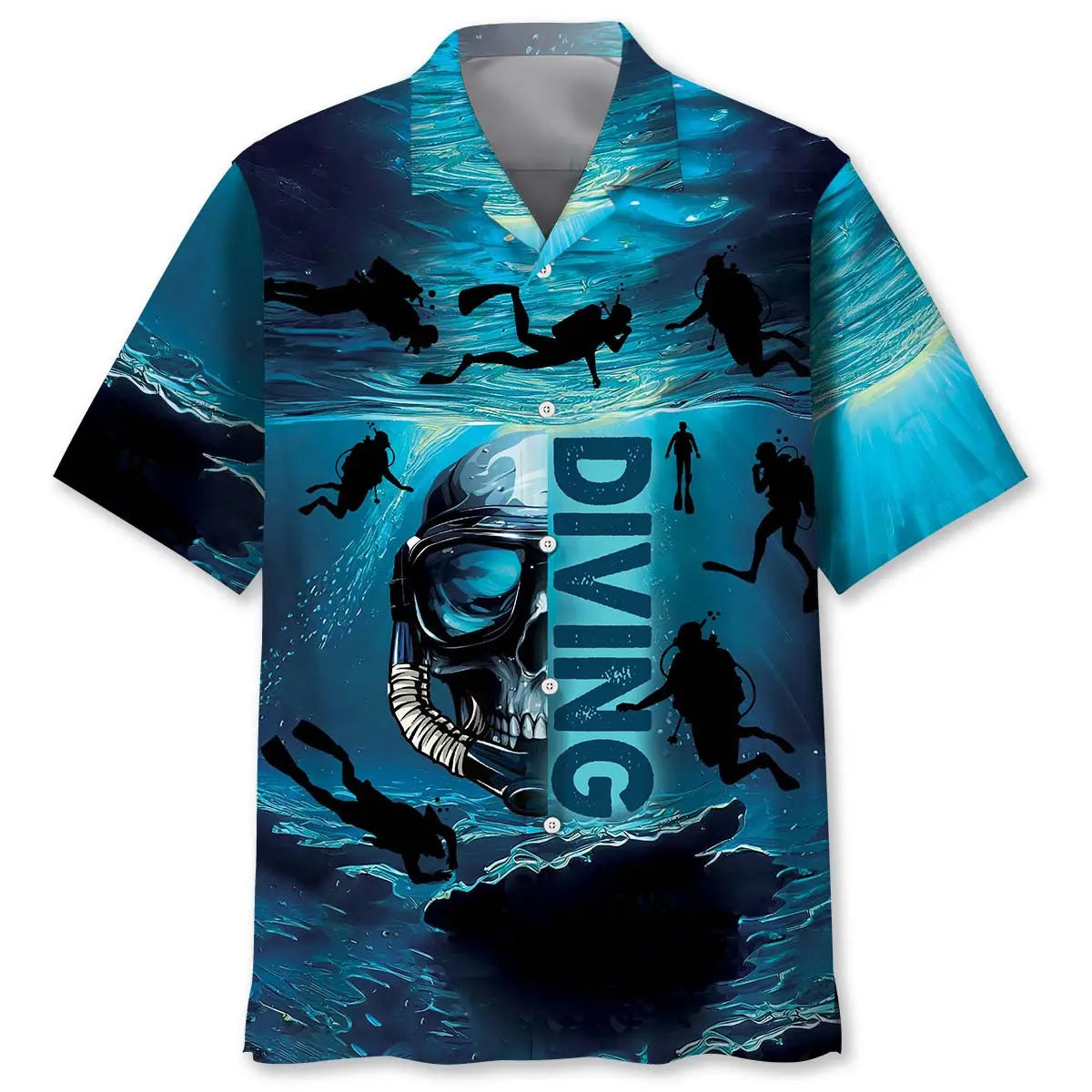 Skull Diving Hawaiian Shirt For Coastal Travel, Casual Events, And Comfortable Summer Wear