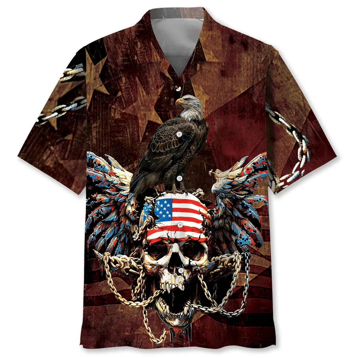 Skull Eagle Hawaiian Shirt For Creative Adventures, Beach Travel, And Bold Warm Weather Wear