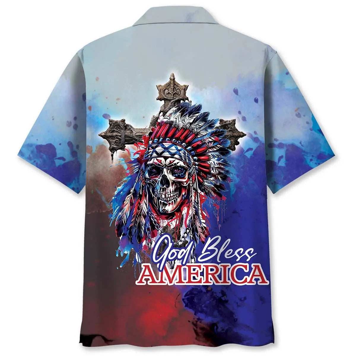 Patriotic Skull Faith Hawaiian Shirt For Island Vacations, Resort Wear, And Relaxed Seasonal Style