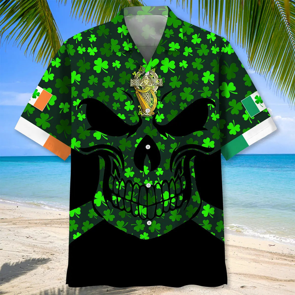 Skull Green Saint Patrick's Day Hawaiian Shirt For Tropical Holidays, Outdoor Gatherings, And Everyday Comfort