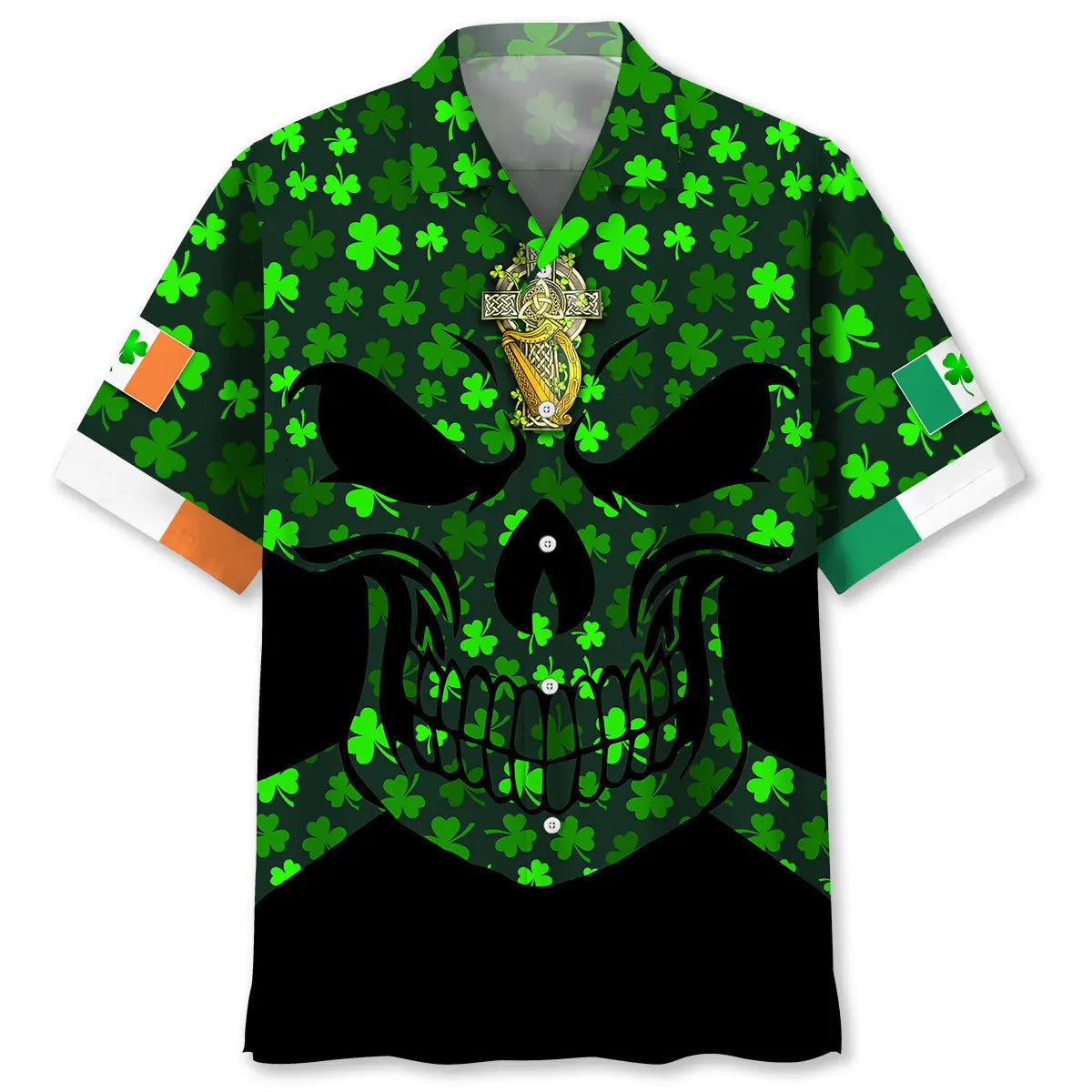 Skull Green Saint Patrick's Day Hawaiian Shirt For Tropical Holidays, Outdoor Gatherings, And Everyday Comfort