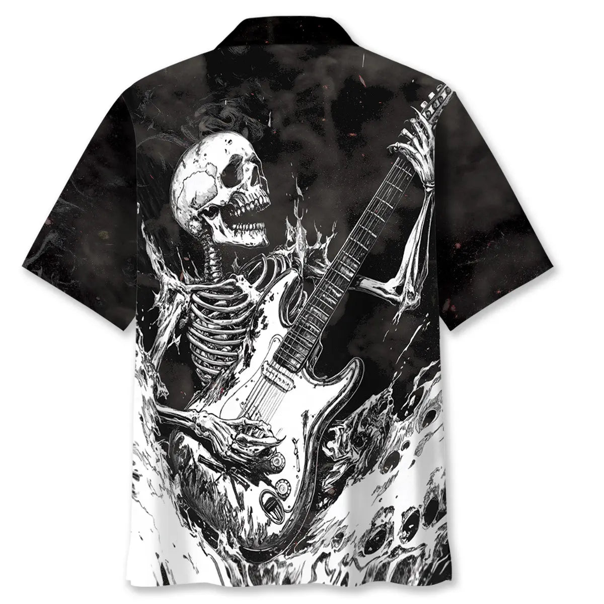 Skull Guitar Black And White Hawaiian Shirt
