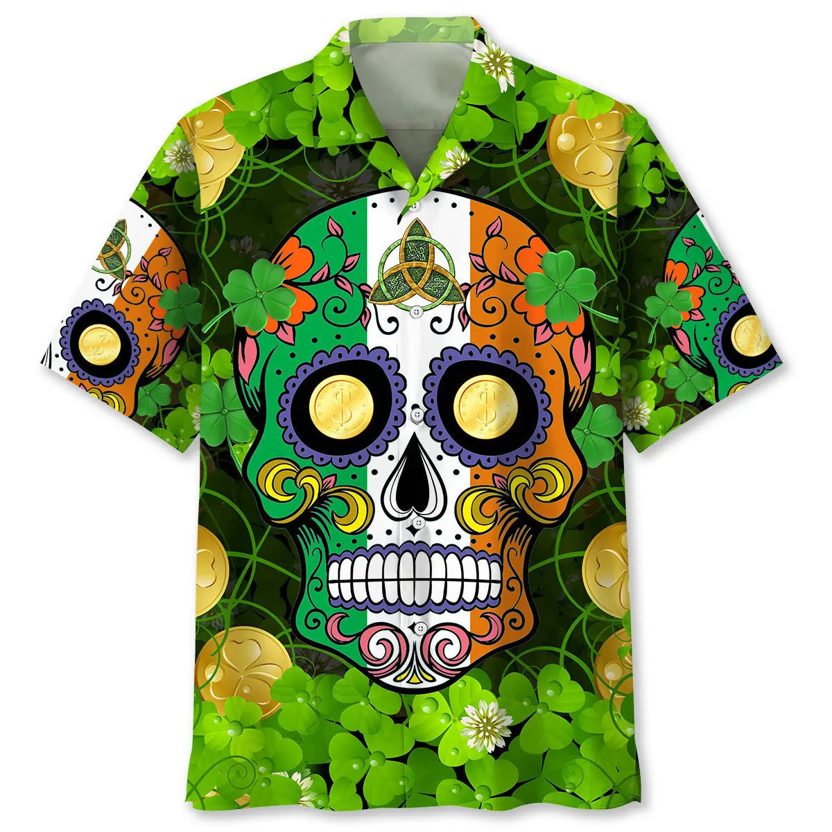Skull Irish Saint Patrick's Day Hawaiian Shirt For Winter Celebrations, Beach Travel, And Relaxed Holiday Wear