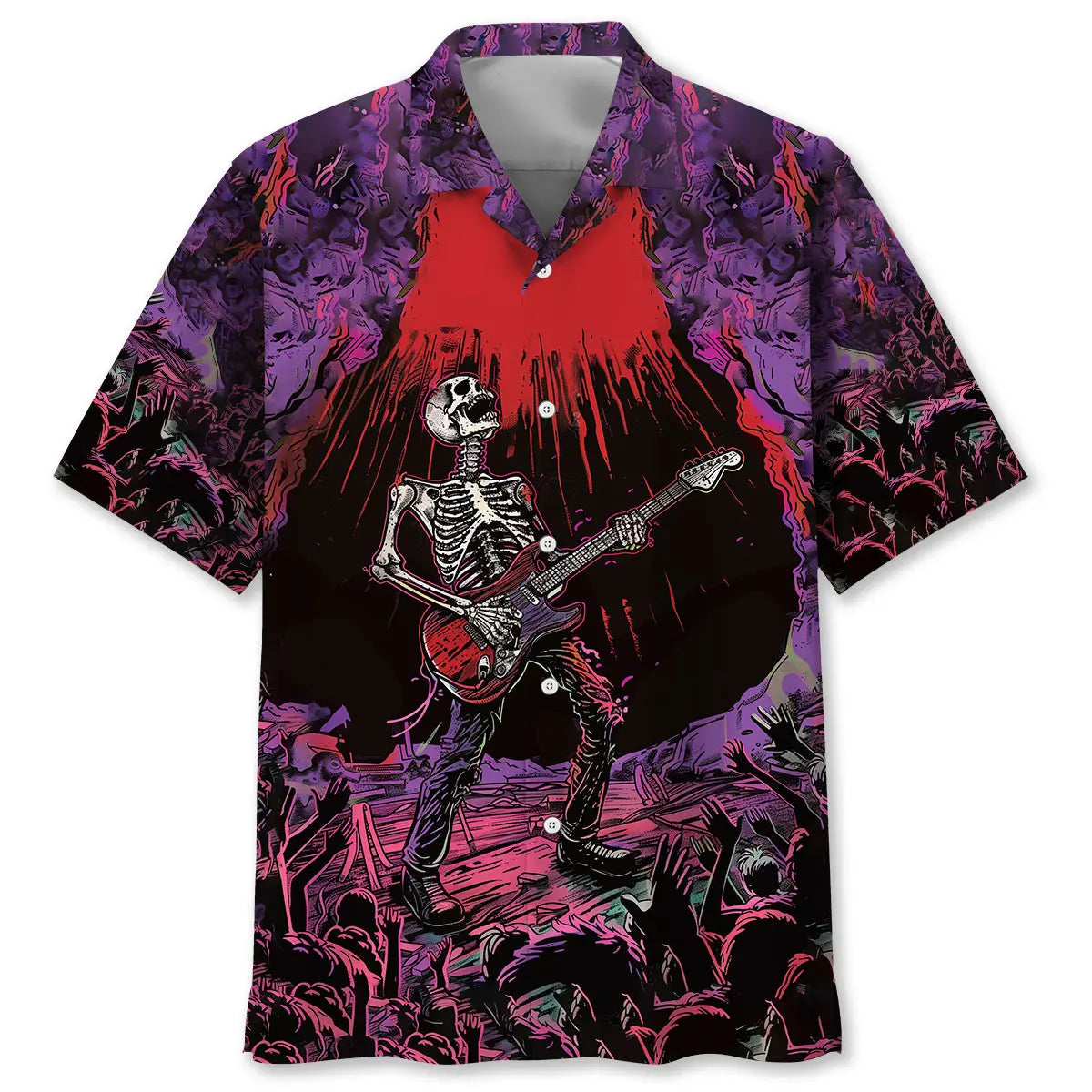 Skull Punk Rock Guitarist Hawaiian Shirt For Music Fans, Resort Parties, And Warm Weather Events