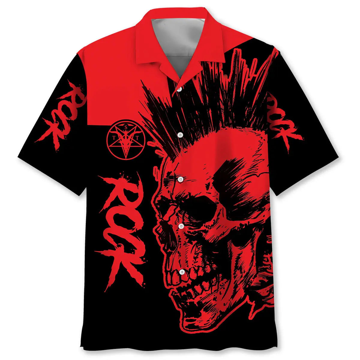 Skull Punk Rock Hawaiian Shirt For Tropical Holidays, Outdoor Gatherings, And Everyday Comfort