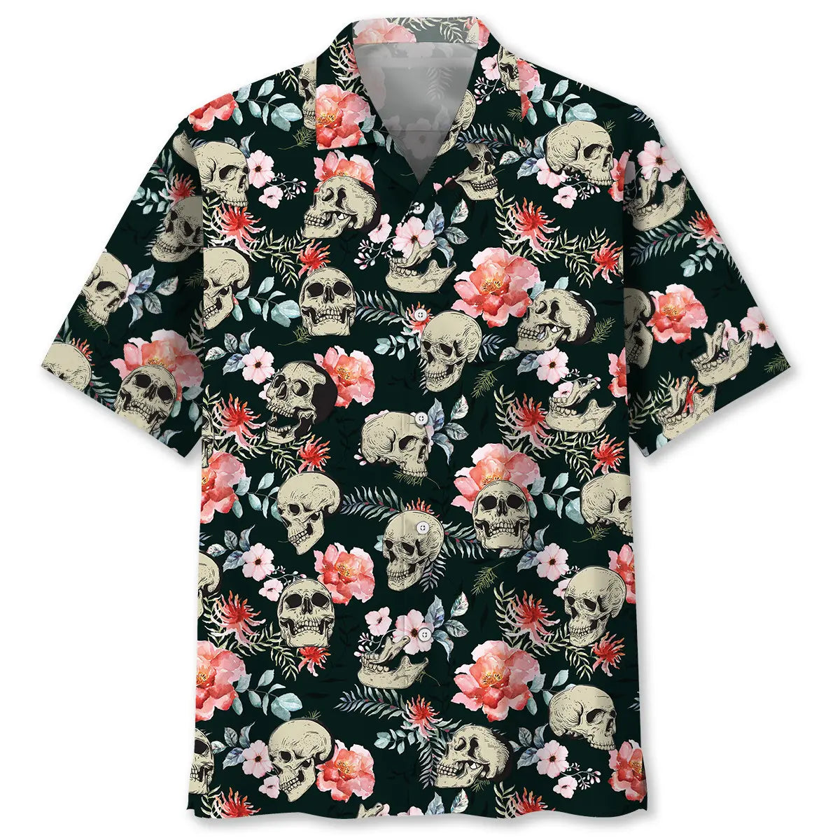 Skull Roses Hawaiian Shirt For Summer Vacation, Beach Travel, And Casual Wear