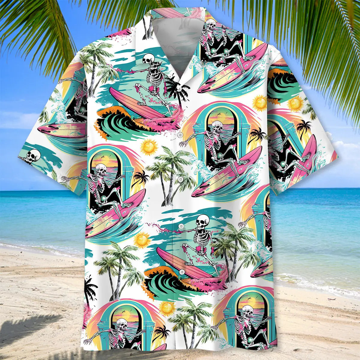 Skull Surfing Beach Hawaiian Shirt For Seasonal Celebration And Vacation Style