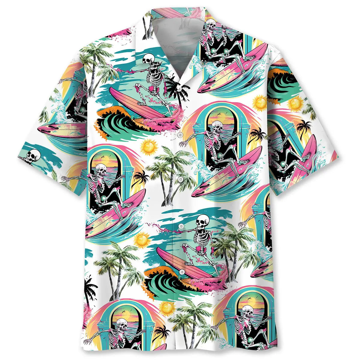 Skull Surfing Beach Hawaiian Shirt For Tropical Retreat And Vacation Style