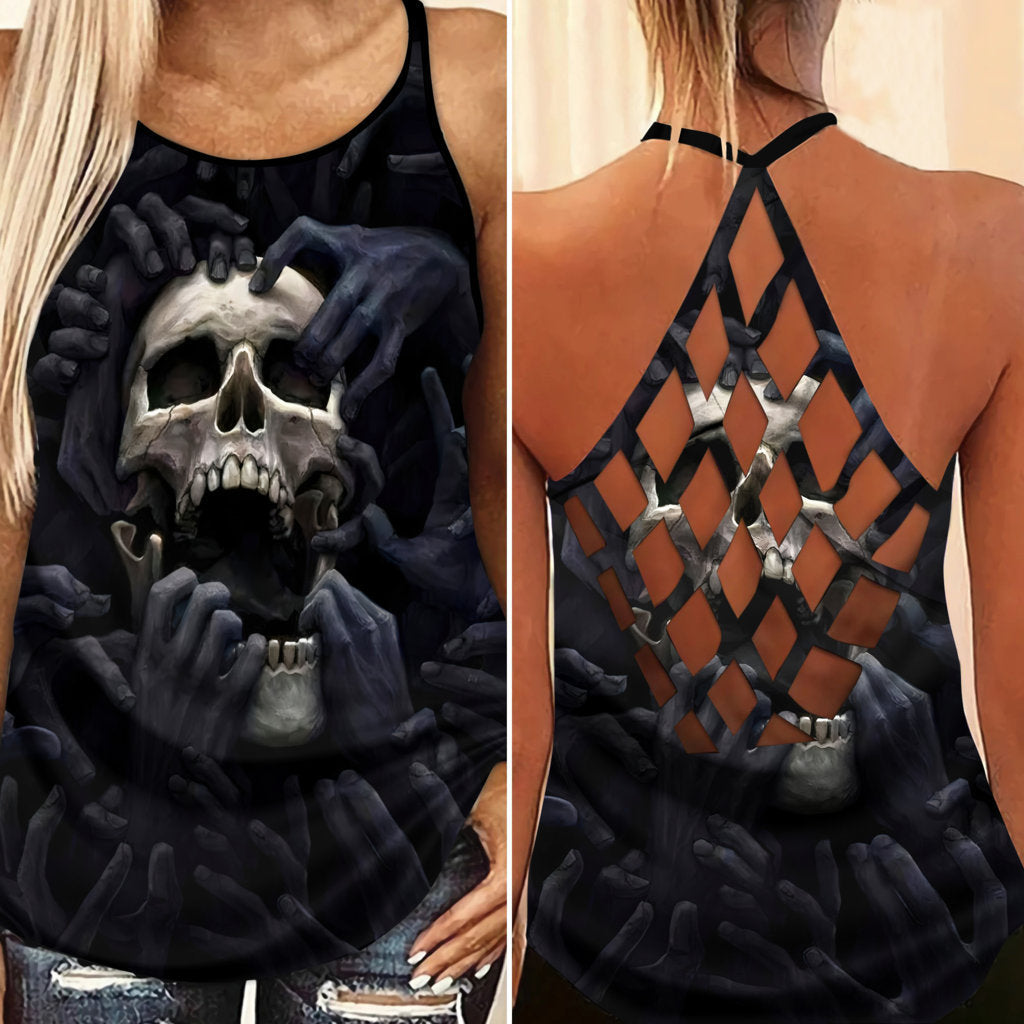 Black Skull Strong Hollow Tank Top For Workouts Festivals And Bold Style