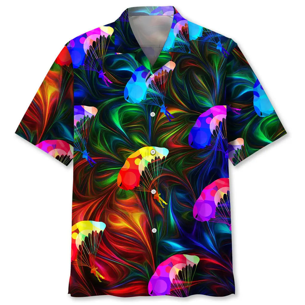 Colorful Skydiving Hawaiian Shirt For Island Vacations, Resort Wear, And Relaxed Seasonal Style