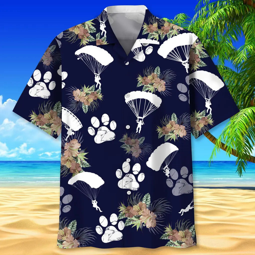 Tropical Skydiving Dog Hawaiian Shirt For Coastal Getaways, Outdoor Gatherings, And Thoughtful Gift Giving