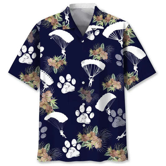 Tropical Skydiving Dog Hawaiian Shirt For Coastal Getaways, Outdoor Gatherings, And Thoughtful Gift Giving