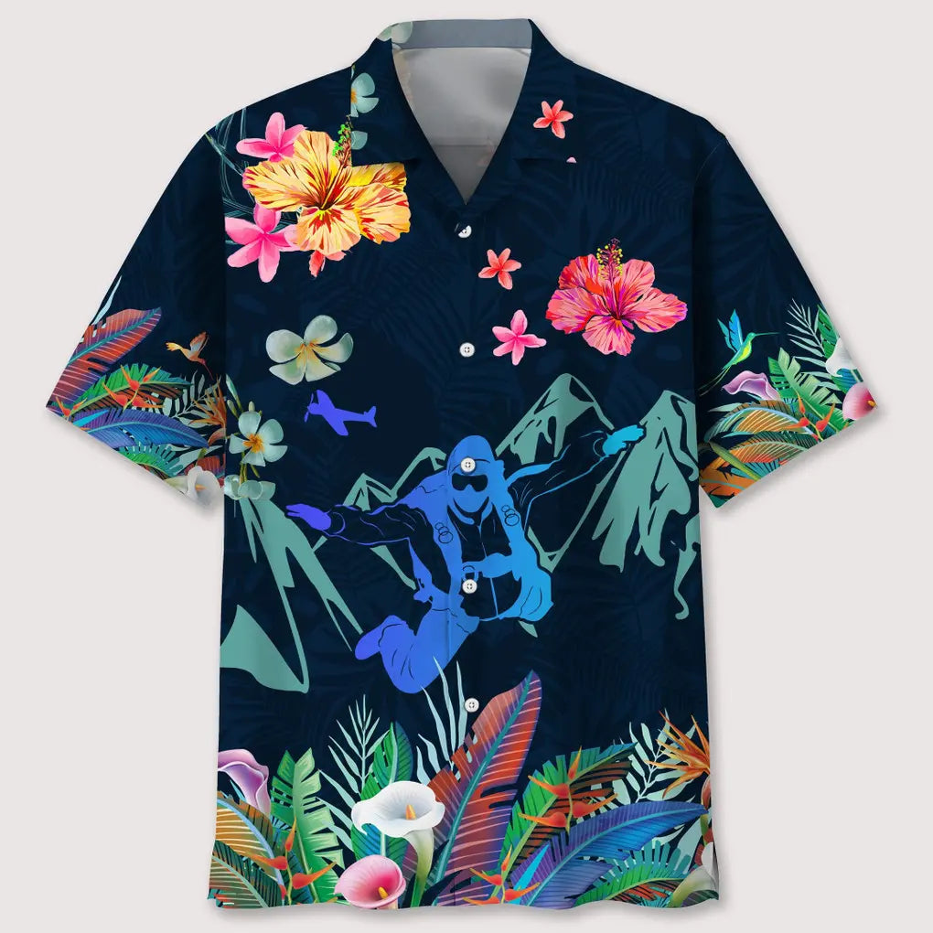 Tropical Skydiving Hawaiian Shirt For Tropical Holidays, Outdoor Gatherings, And Everyday Comfort