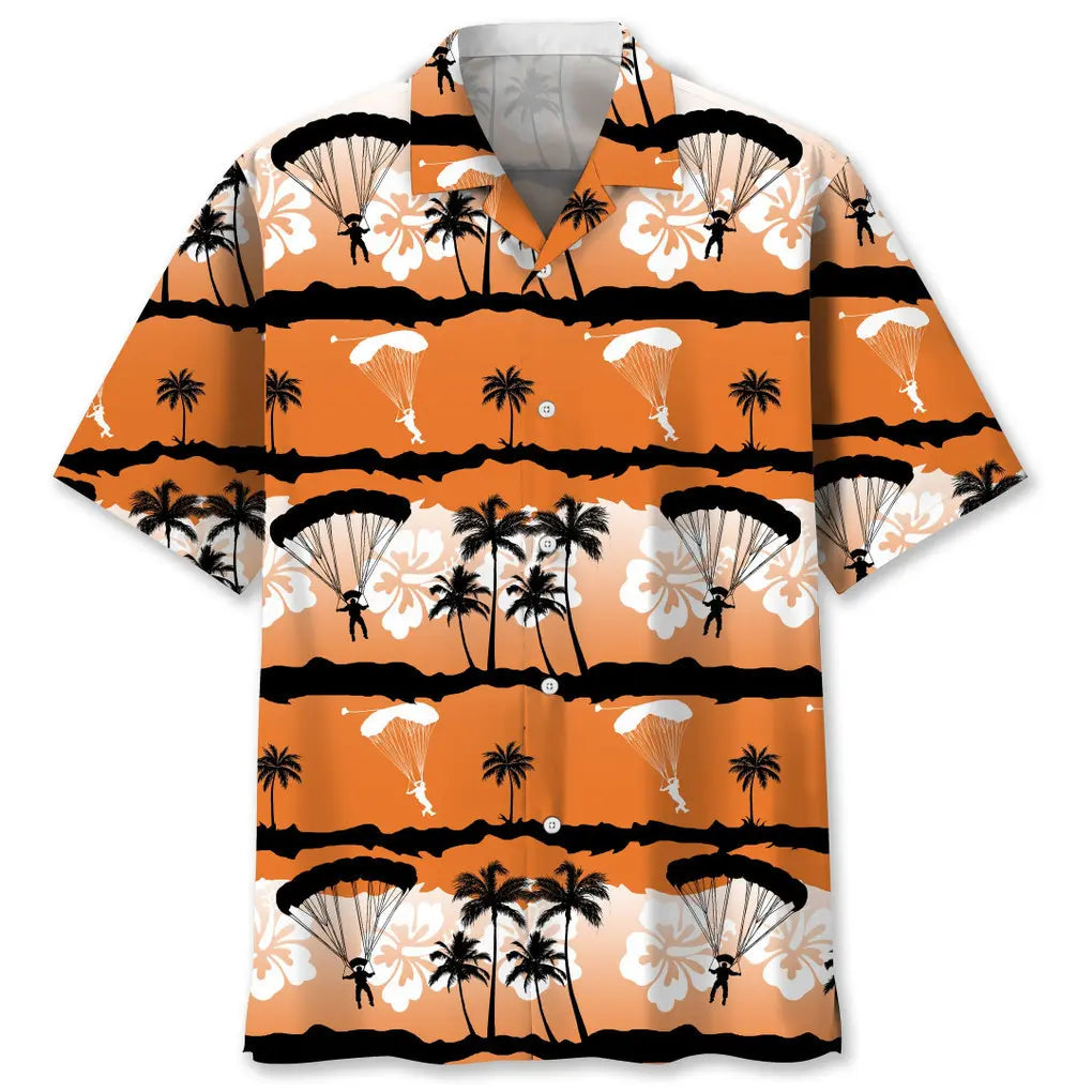 Skydiving Sunset Hawaiian Shirt For Coastal Travel, Casual Events, And Comfortable Summer Wear