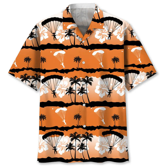Skydiving Sunset Hawaiian Shirt For Coastal Travel, Casual Events, And Comfortable Summer Wear