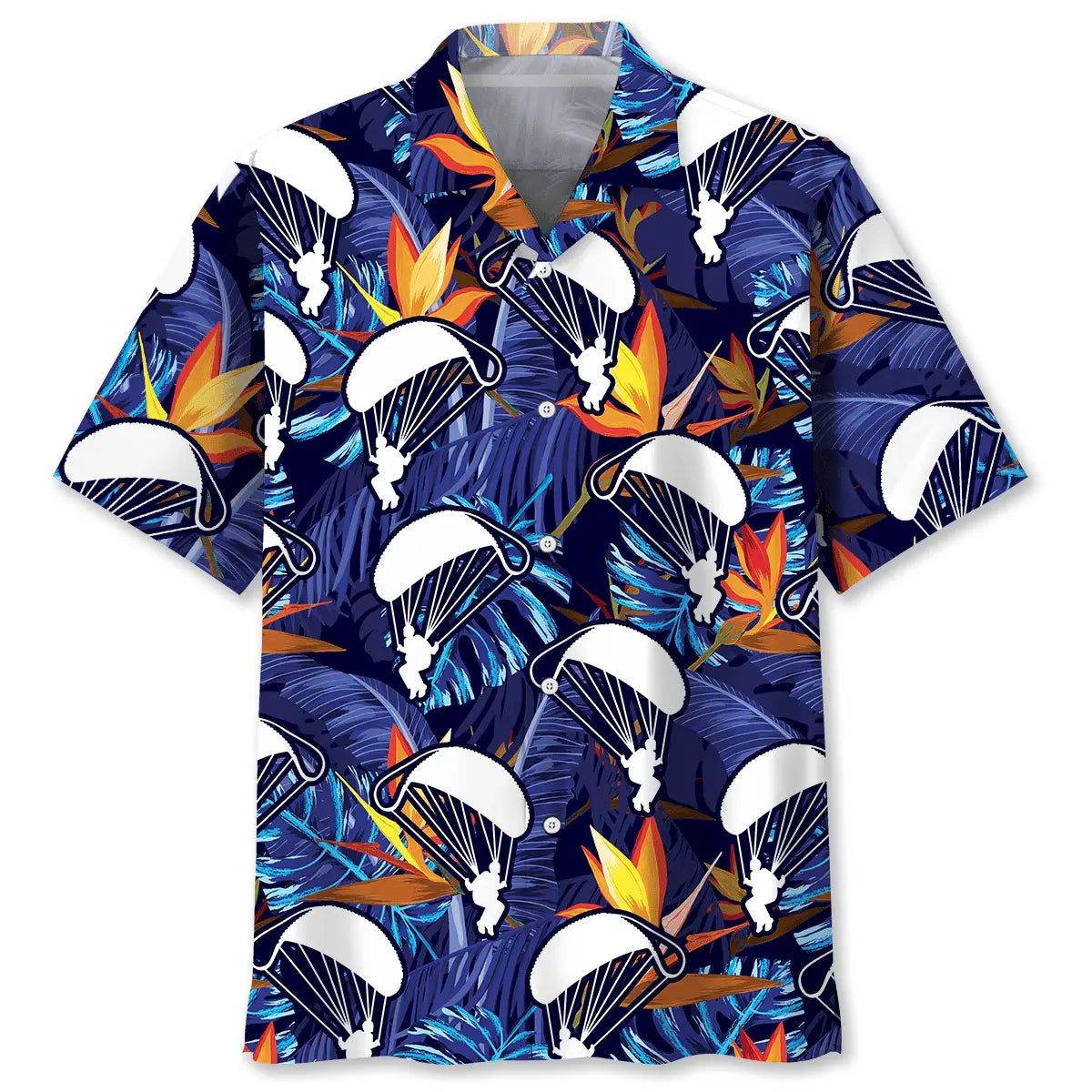 Tropical Skydiving Hawaiian Shirt For Summer Vacation, Beach Travel, And Casual Wear